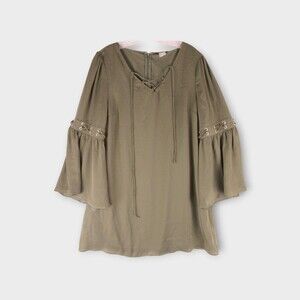 Venus Olive Lace‑Up Sleeve Long Sleeve Dress Size M